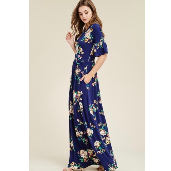 Blue Floral Maxi Dress - Picture 2 of 5